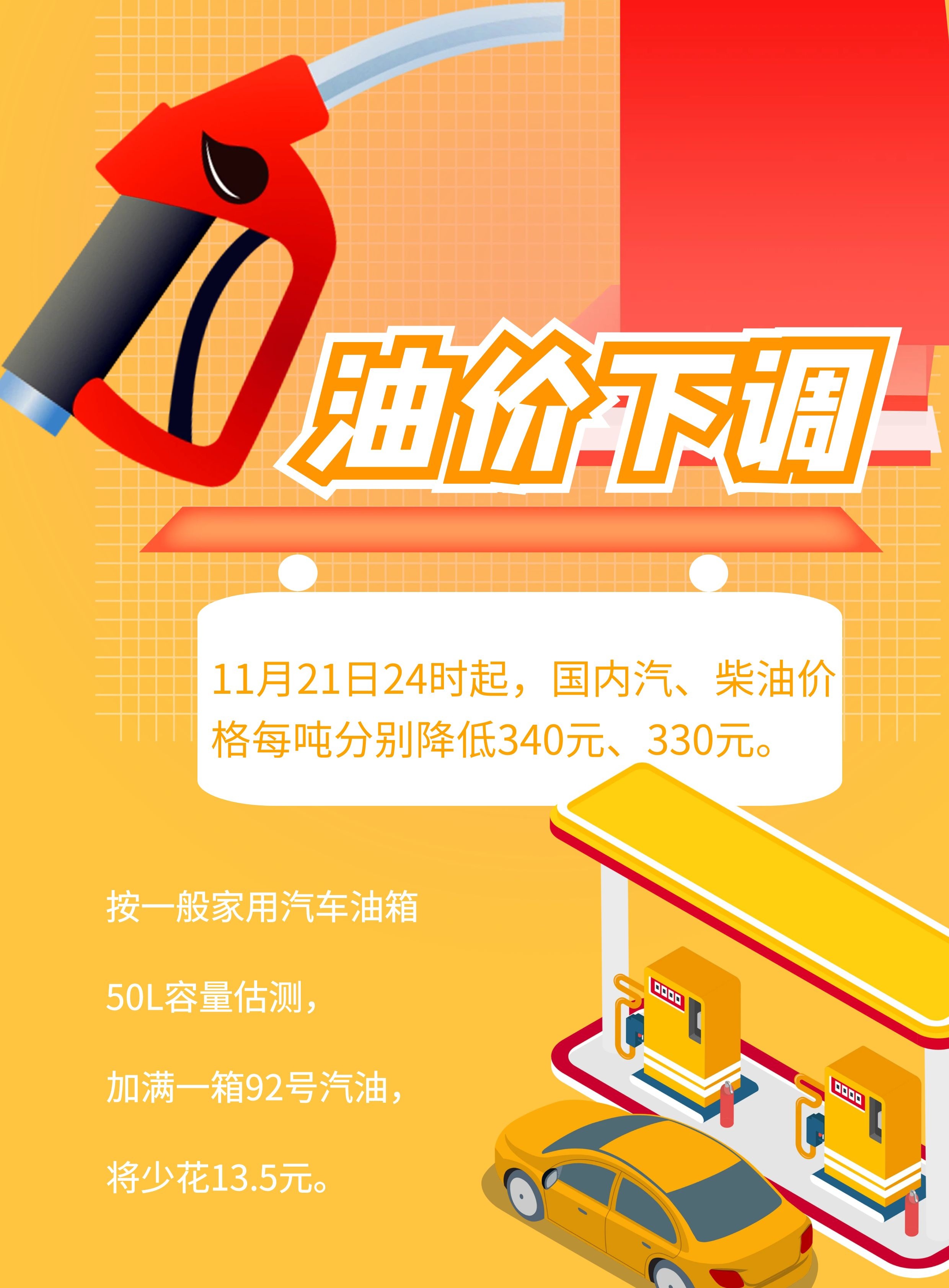 焦点：11月21日24时国内油价现“四连跌” 加满一箱少花13.5元